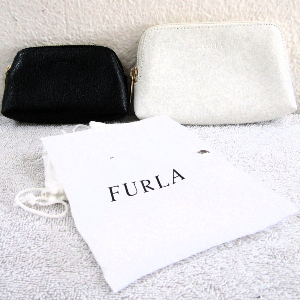 Furla Black Leather Coin Purse and Furla White Cosmetic Case